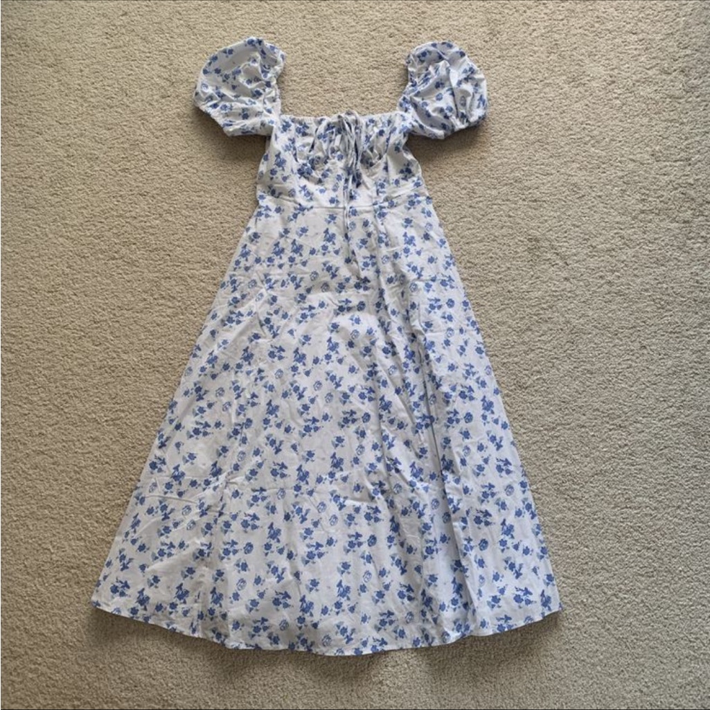 Shopbop Blue Floral Puff Sleeve Midi Dress